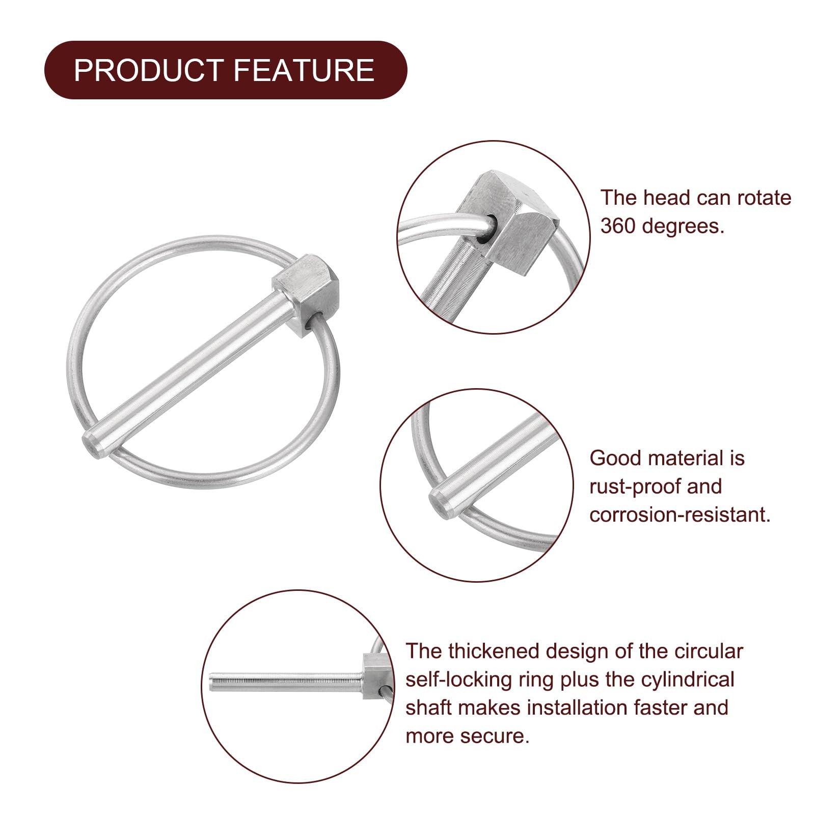 uxcell 4Pcs 1/8″ x 1″ Linch Pin with Ring, Stainless Steel Round 1/8 x 1