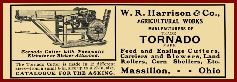 1905 W.R. Harrison & Co NEW Metal Sign: Tornado Ensilage Cutter – Massillon OhiO