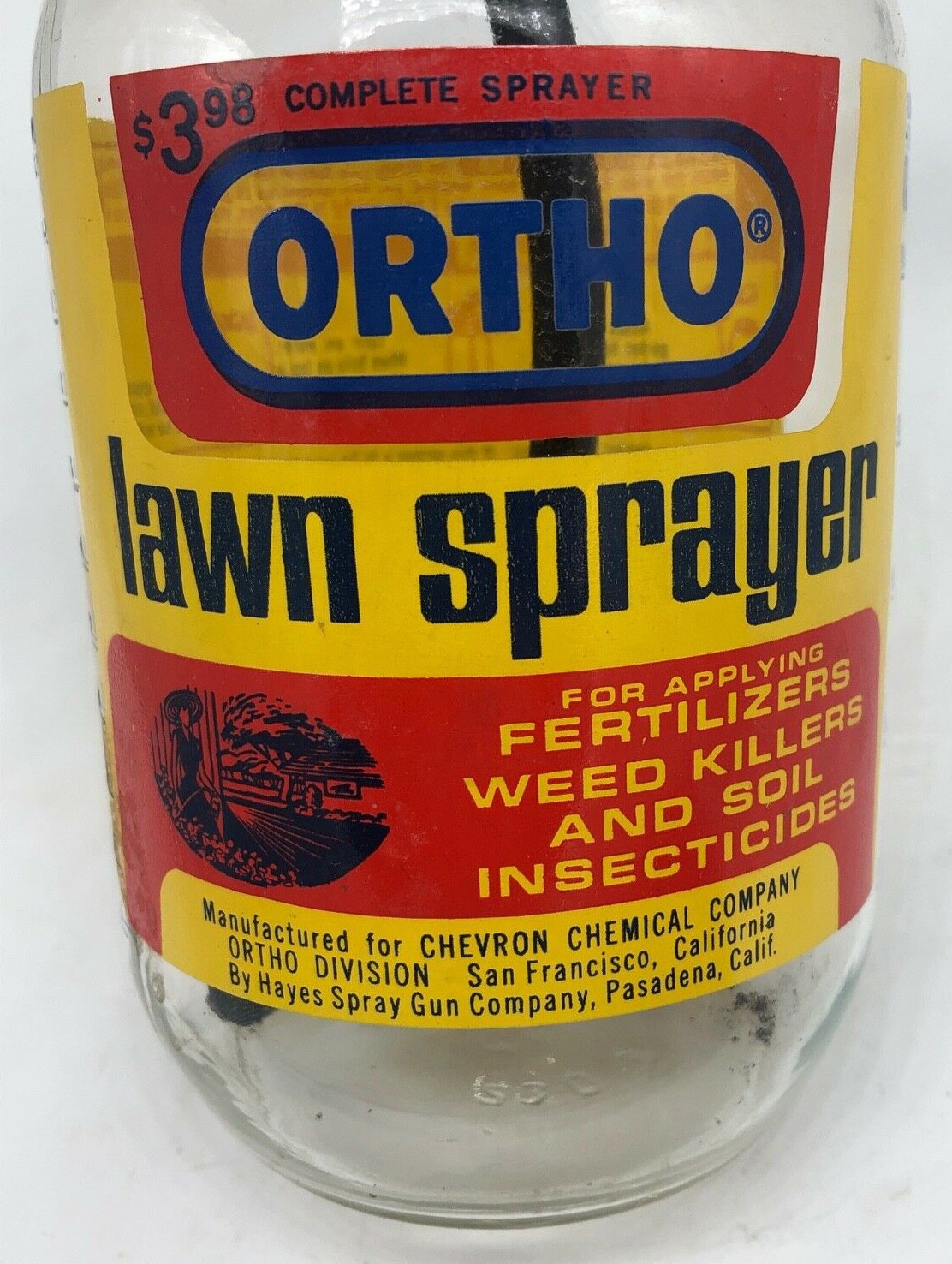 Vintage 1960’s Metal Ortho Chevron Chemical Lawn Fertilizer Glass Sprayer
