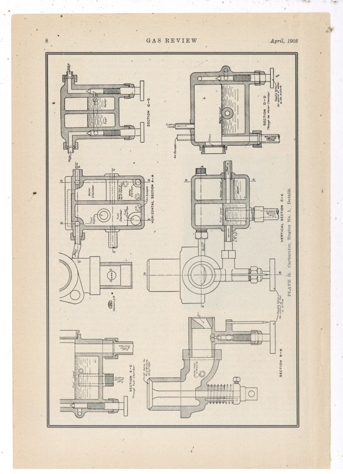 1908 Magazine Page: Engine Carburetor Patent Diagram – Cross Section