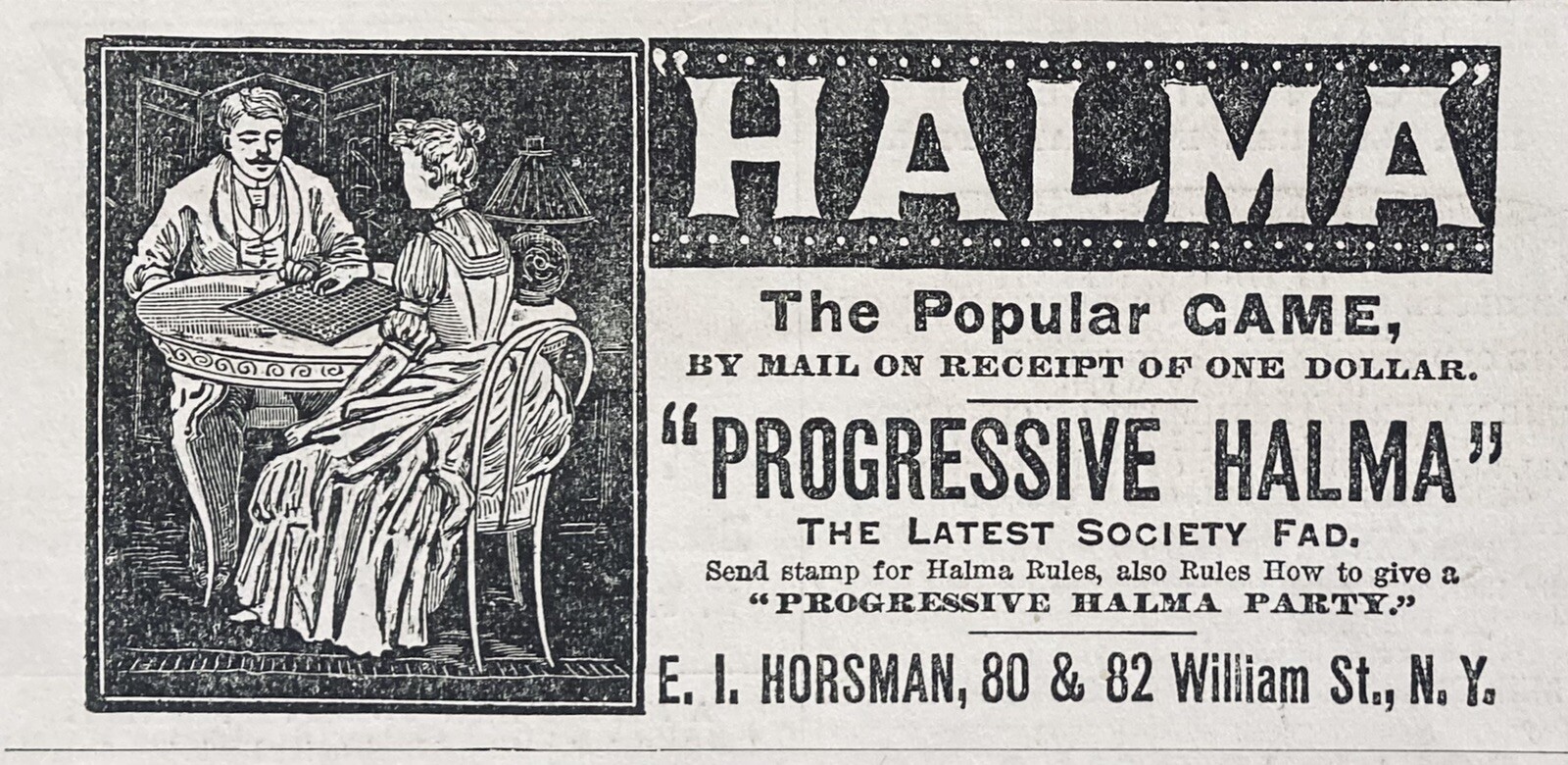 1889 AD.(XH6)~E.I. HORSMAN CO. NY. “PROGRESSIVE HALMA” BOARD GAME