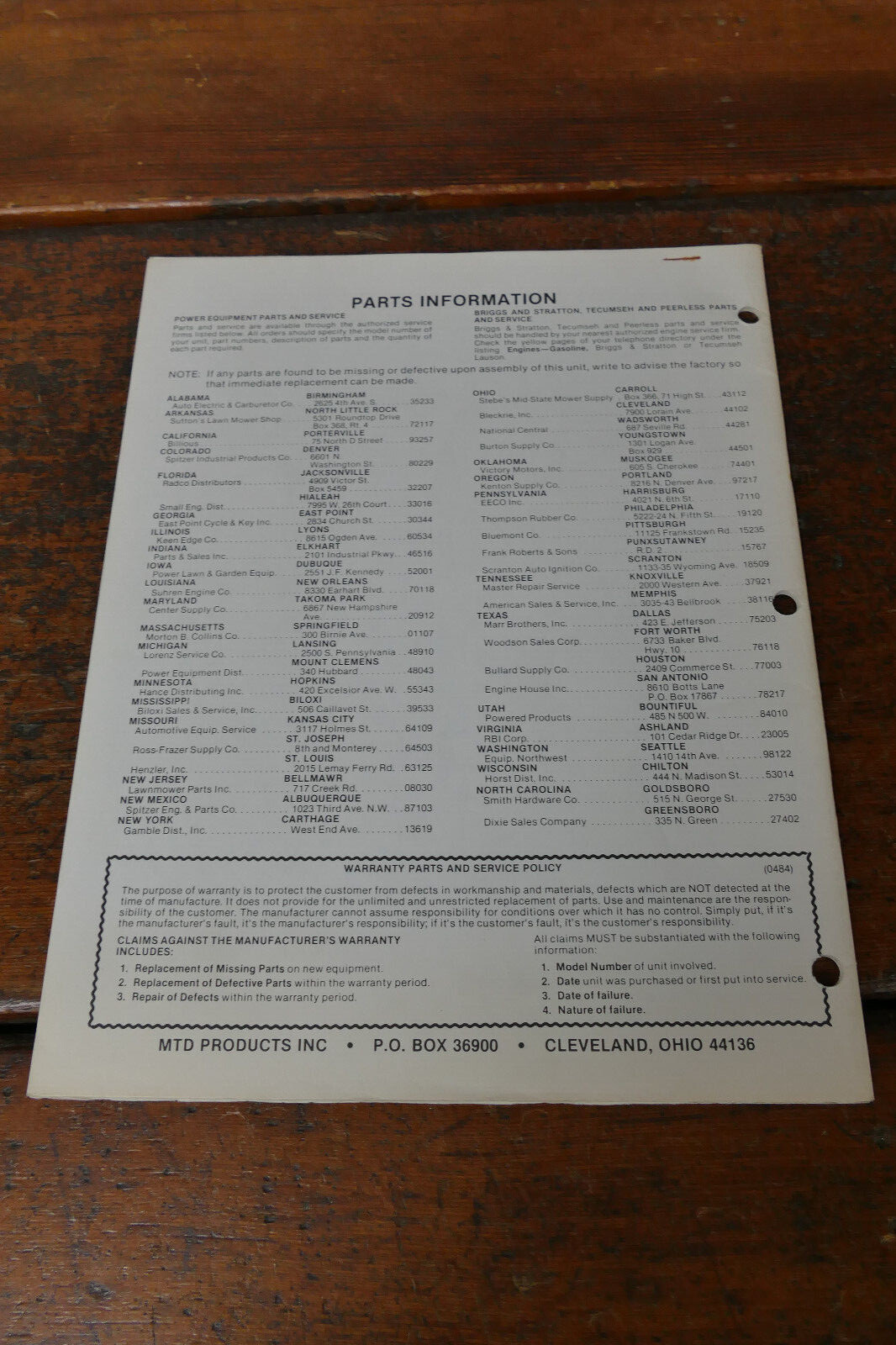 1983 Coast to Coast Owner’s Manual Transmatic Lawn Tractor Model # 135-705-054