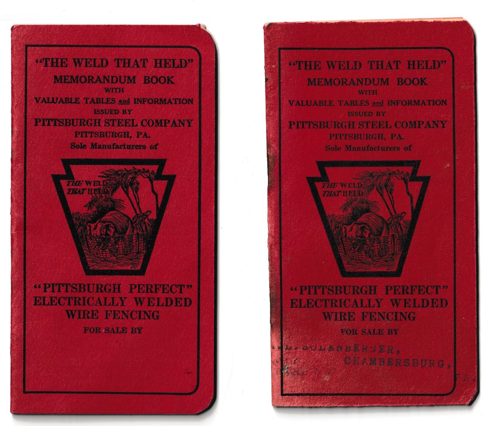 Lot of 2 Pittsburgh Steel Wire Fence Pocket Memorandum Notebooks Chambersburg PA