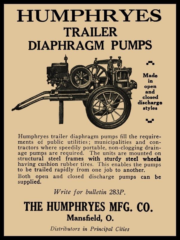 1927 Humphryes Diaphragm- Pumps Mansfield, OhiO NEW METAL SIGN: 12×16 Ships Free