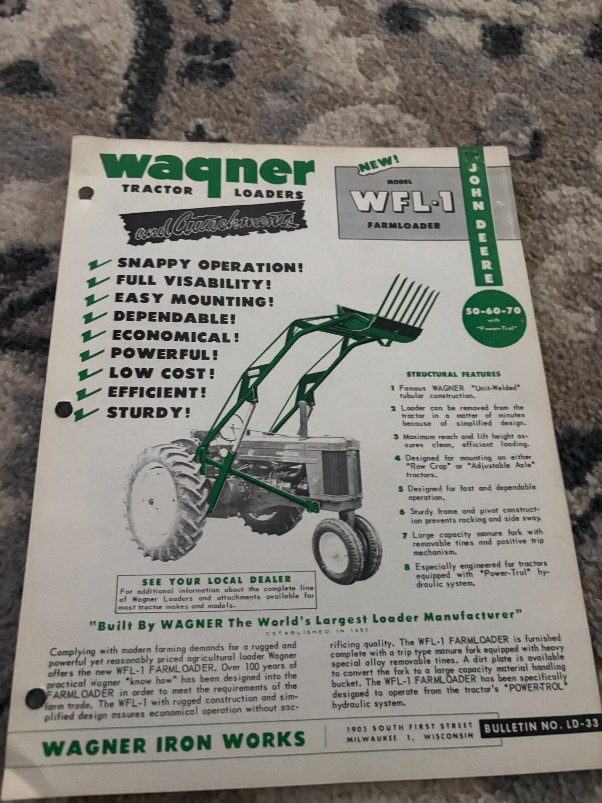 Wagner WFL-1 Loader For John Deere 50 60 70 Tractor Brochure FCCA25