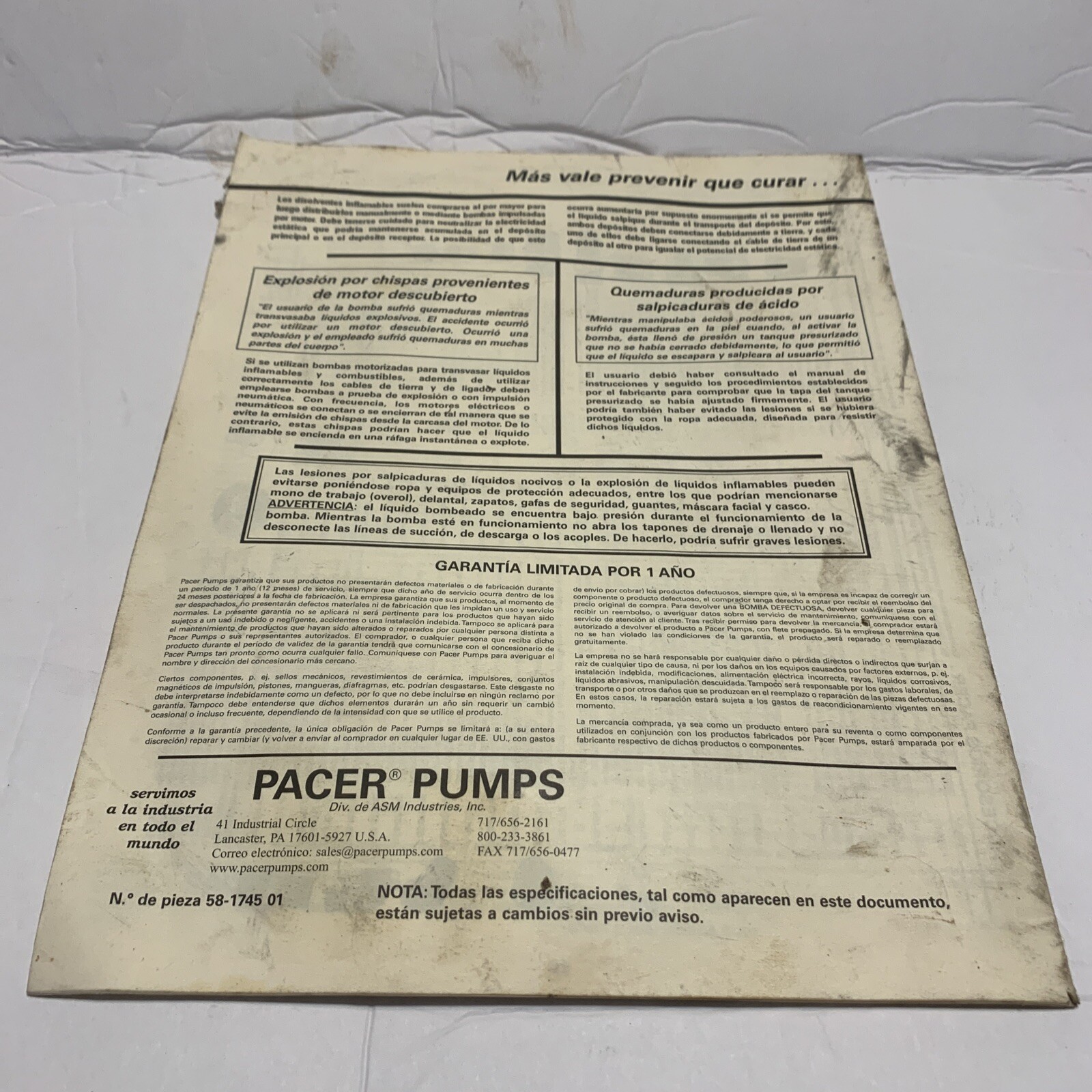 Pacer Pumps ‘S’ Self-Priming Centrifugal Pumps Operator’s Manual & Parts List