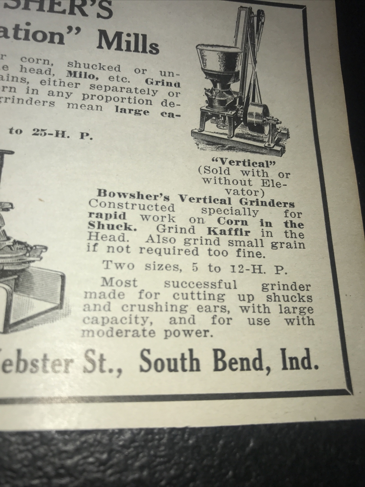 1916 Bowsher’s Combination Mills Farm Advertising – South Bend – Indiana
