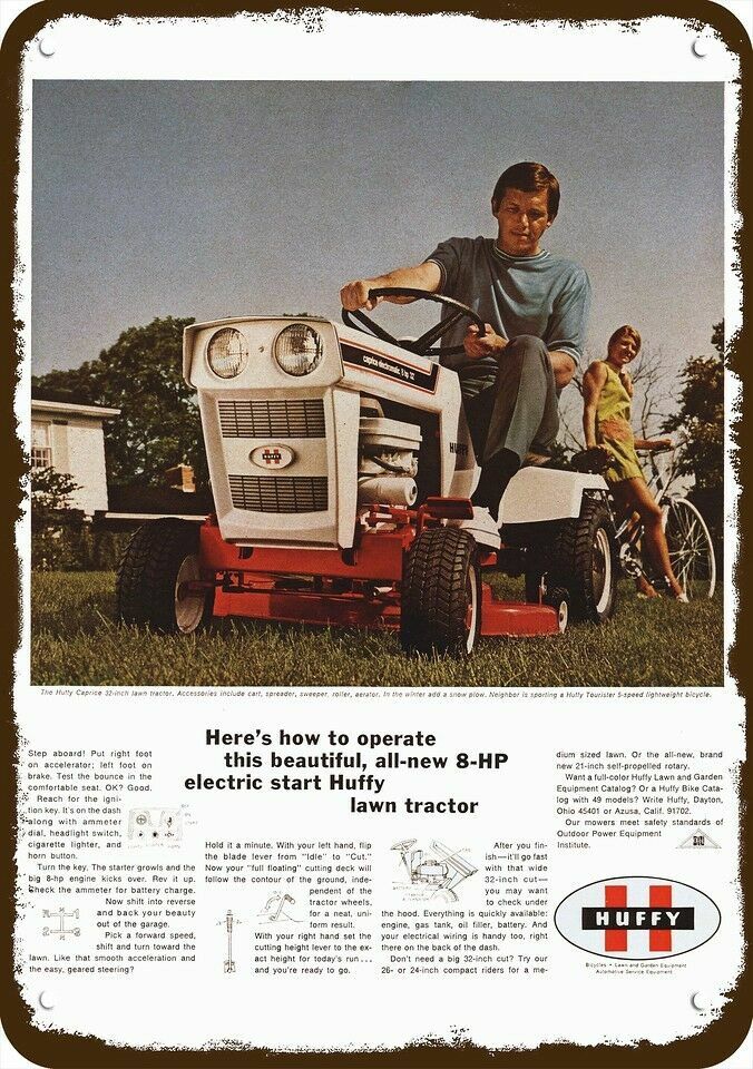 1970 HUFFY CAPRICE 32″ Riding Lawn Mower Tractor DECORATIVE REPLICA METAL SIGN
