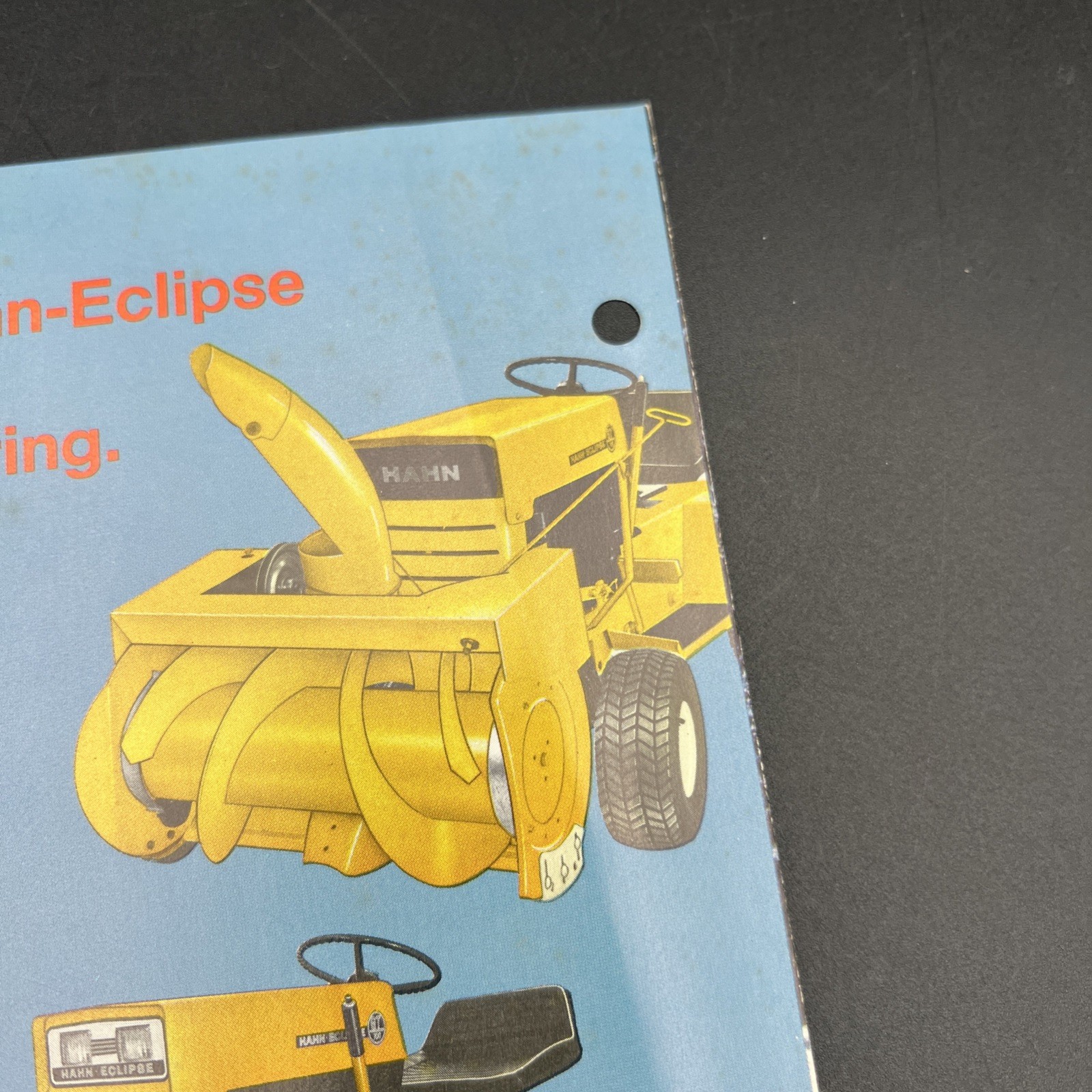 Vtg Original Hahn Eclipse Snow Giant Walk-Behind Snow Thrower Brochure