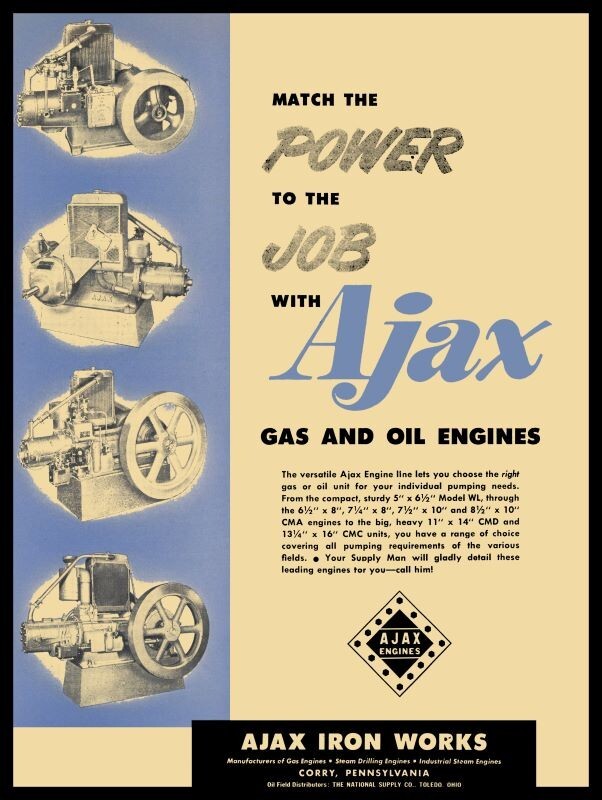 1953 Ajax Iron Works Engines Corry, PA NEW Sign 24×30″ USA STEEL XL Size