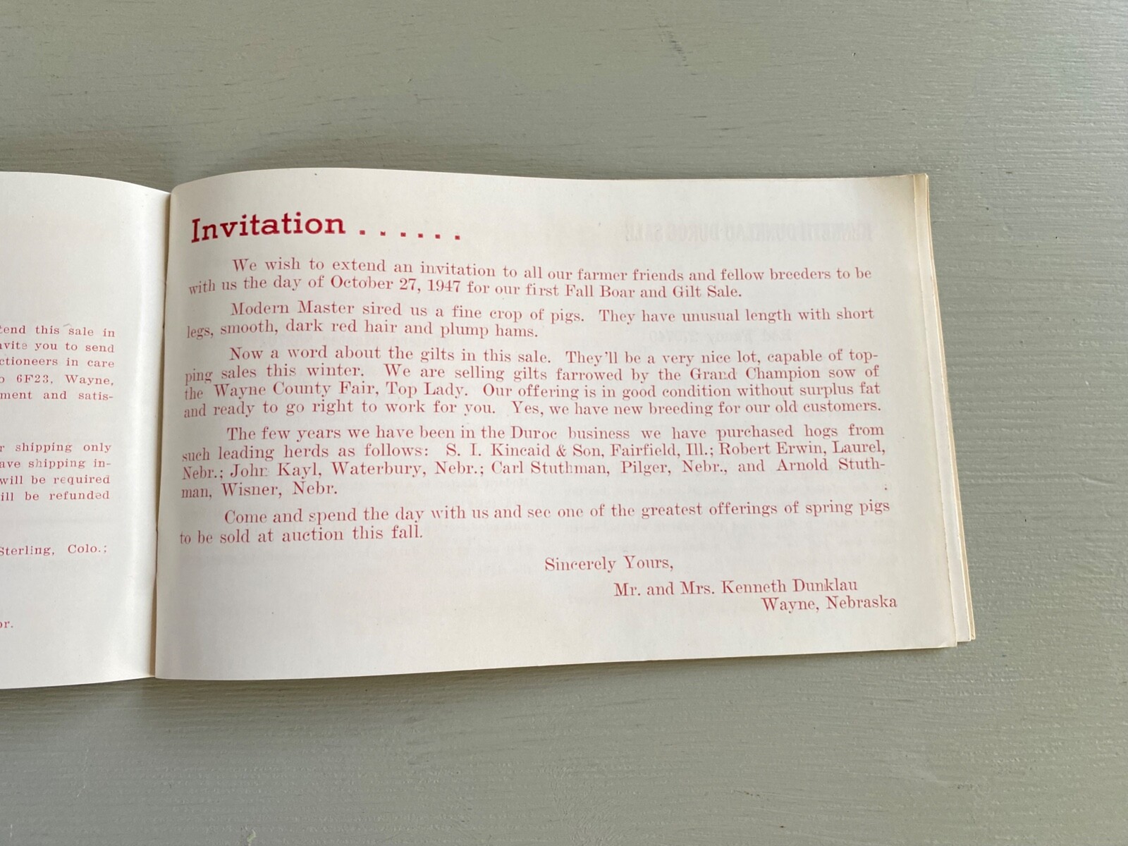 Vintage Durocs Boar Gilt Hogs Pigs Sale Catalog Book Wayne Nebraska 1947 Farm Ag