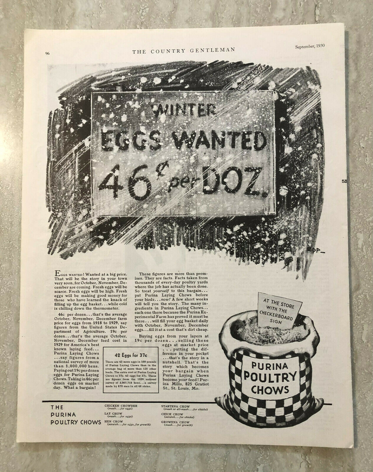 1930 Purina Poultry Chows Store Chicken Chower Lay Chow Hen Chow Vtg Print Ad