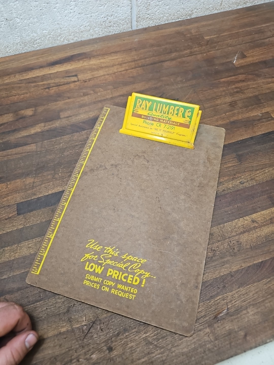 L42- NEAT vintage RAY LUMBER advertising Clipboard Metal Sign 13 x 9″