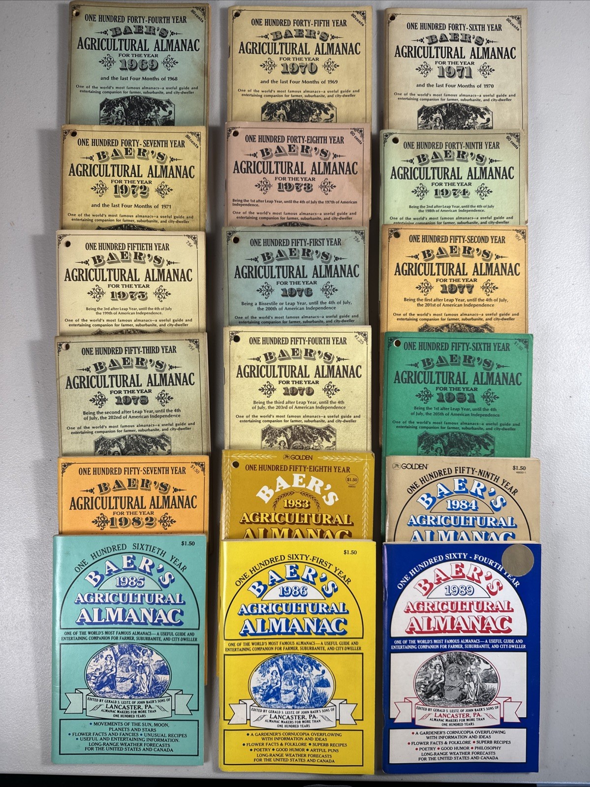 VINTAGE FARMERS & AGRICULTURAL ALMANACS BAER’S LANCASTER PA 1969-1979 81-86 1989