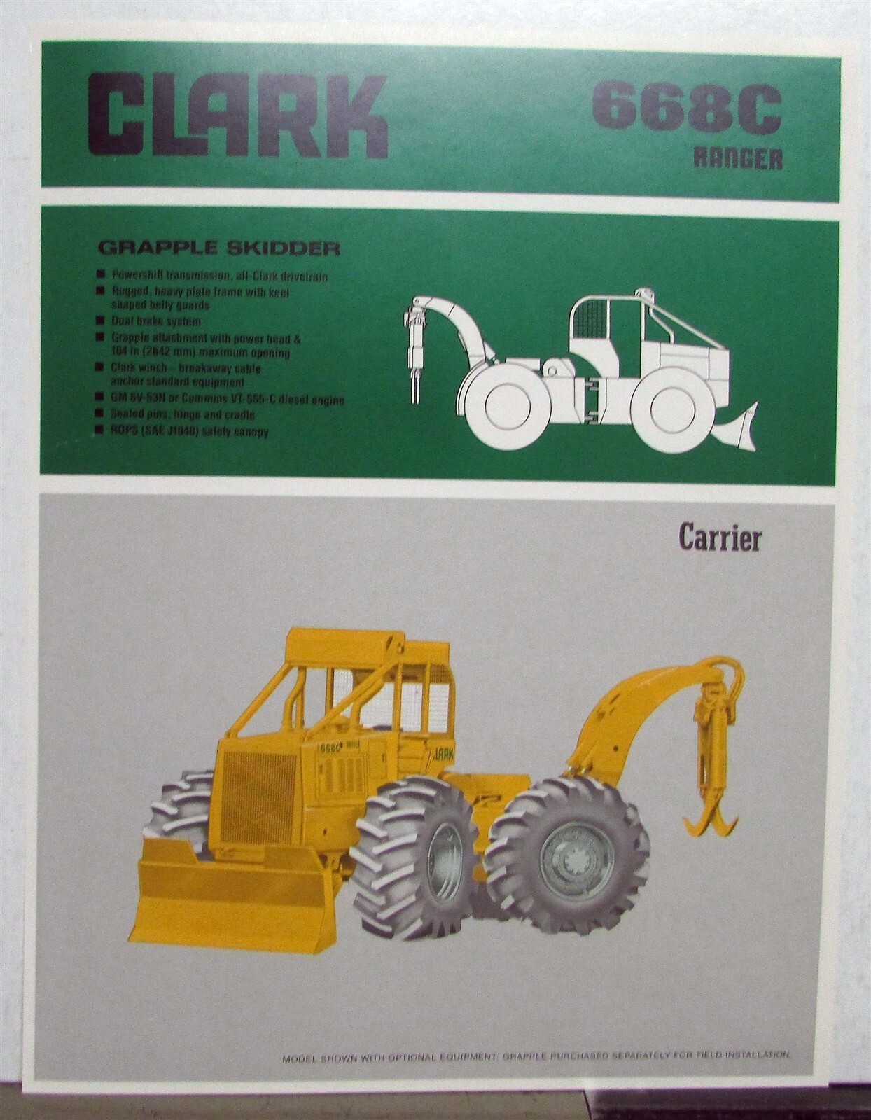1981 Clark 668C Grapple Skidder Diagrams Specification Construction Sale Sheet