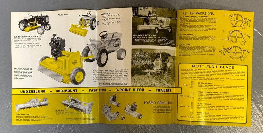 1970s MOTT MOWERS – INTERNATIONAL HARVESTER TRACTOR CUB Farm Advertise Brochure