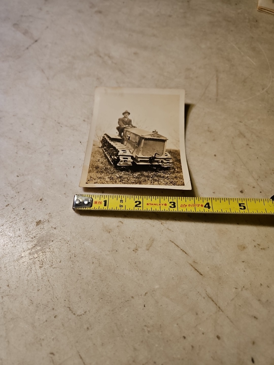 Antique Cletrac Tractor Photo w Man All Dressed Up In His Best Angular Radiator