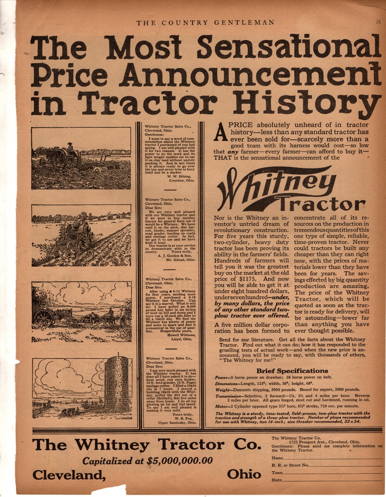 1921 Whitney Tractor of Cleveland Ohio Original ad only – Extremely rare