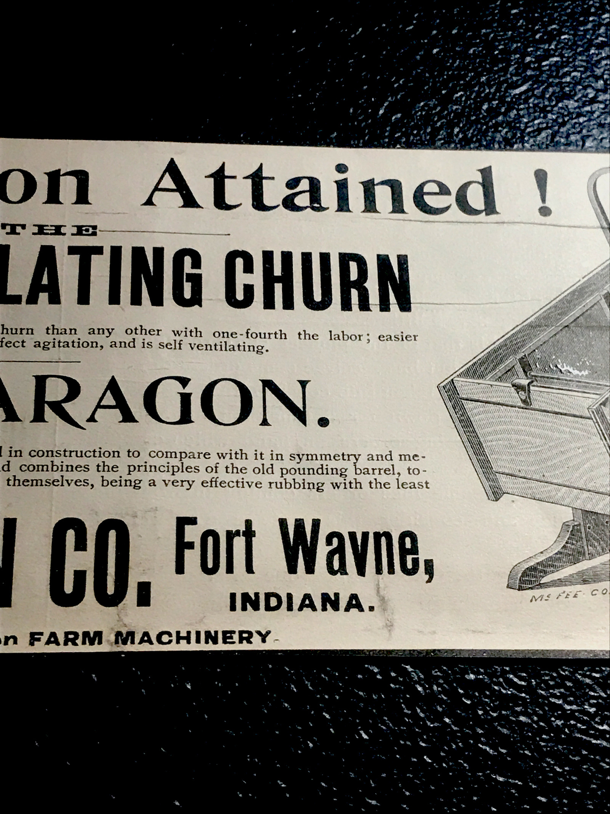 1893 Olds Wagon Co Churn Farm Engraving Advertising – Fort Wayne – Indiana