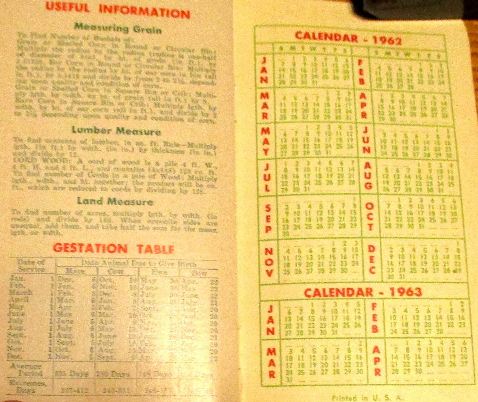 1962 Armour Fertlizers Farmers Calendar and Note Booklet UN-MARKED NICE!!