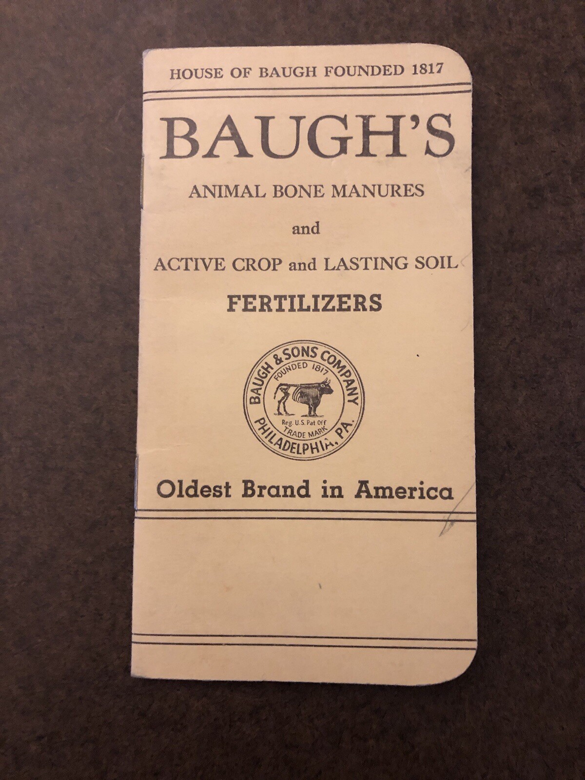 Vtg Baugh’s Fertilizer Advertising pocket notebook Paper Animal Bone Manures