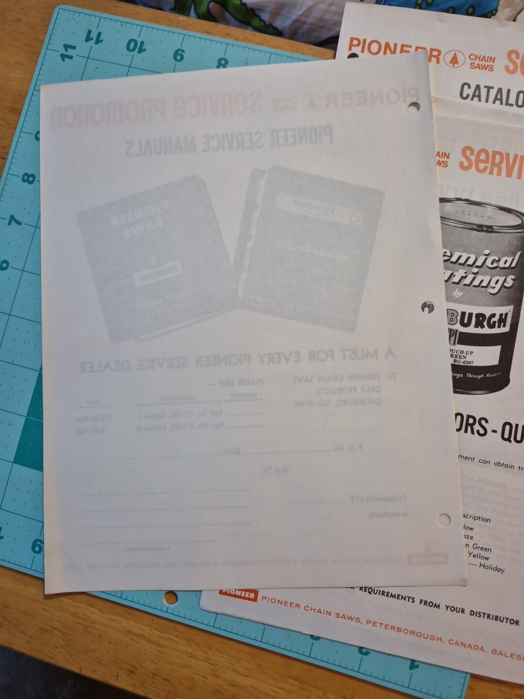 4 1960’s Pioneer Chainsaw Dealer Service Promotion Brochures Flyers