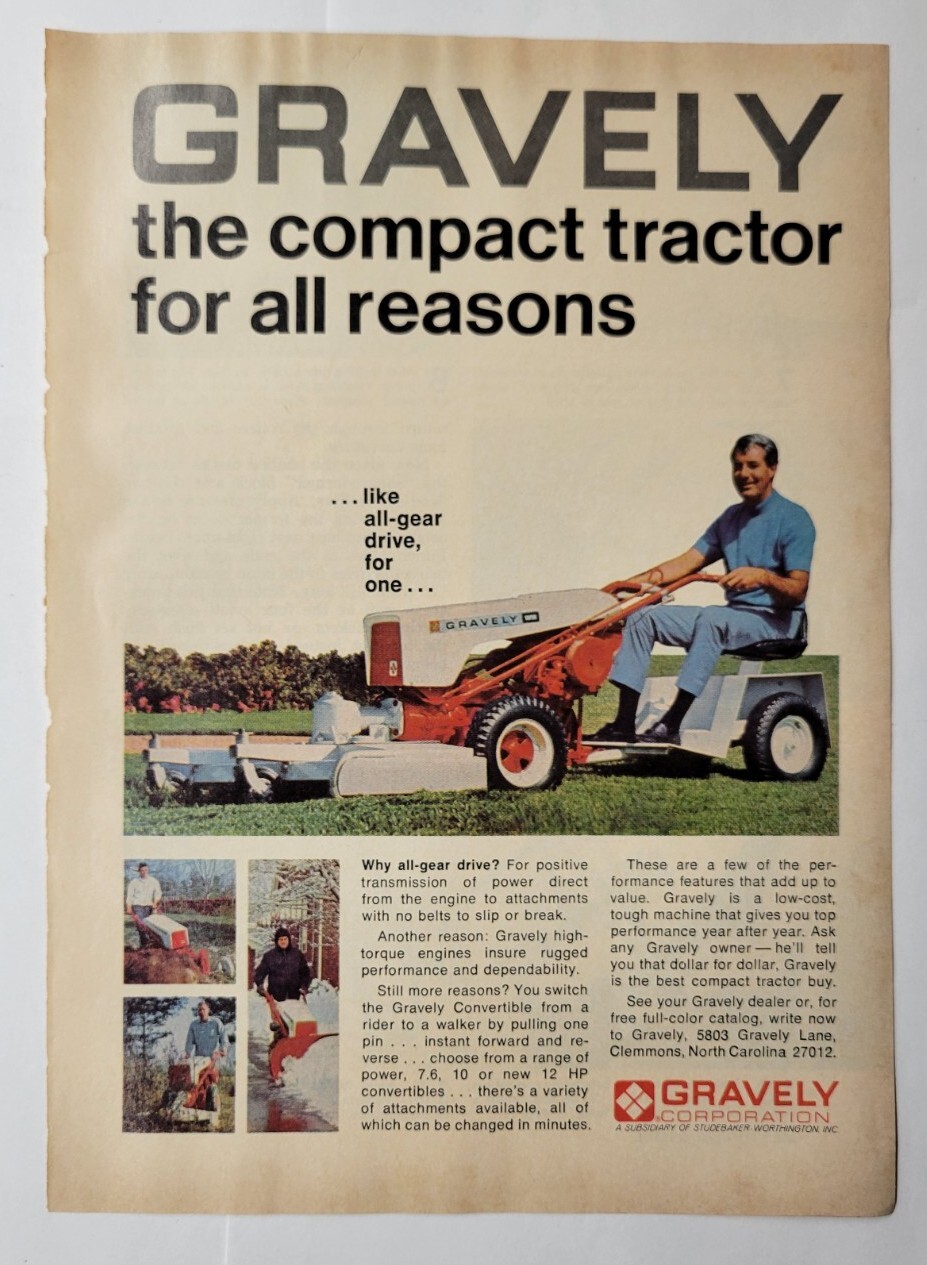 1969 Gravely Tractors Compact Tractor Magazine Ad