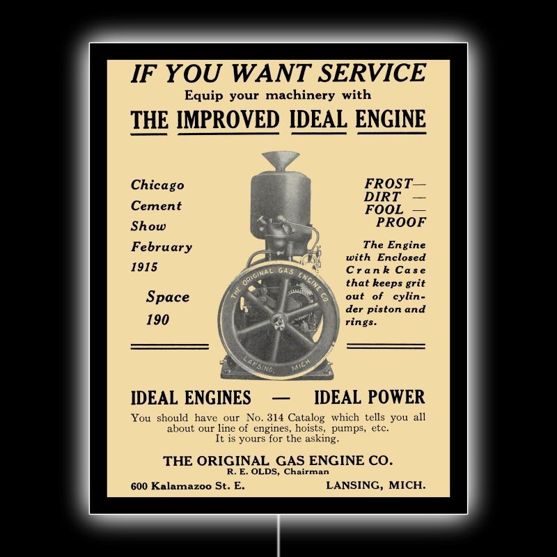 1914 OLDS Ideal by Original Gas Engine Co. NEW LED Hanging Lighted Sign: 18×23″