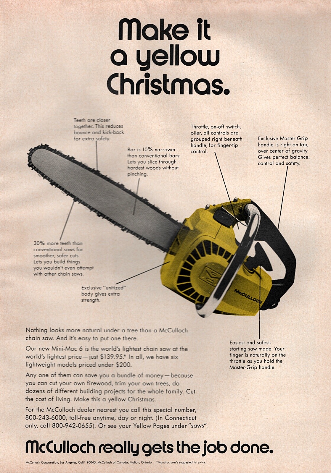 1971 McCulloch Mini Mac 6 Chainsaw Original Color Ad