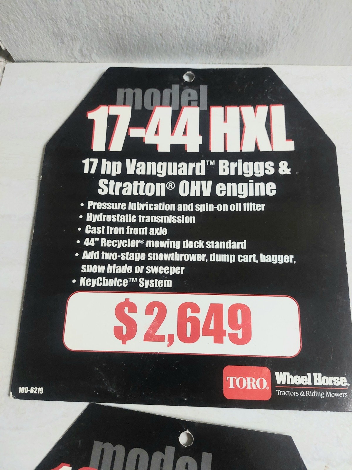 NOS Wheel Horse Dealer Price Tag Sale Hanger Tag 1990’s