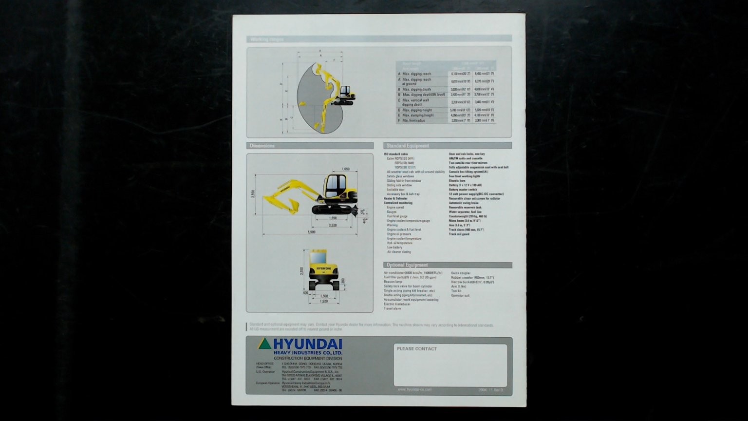 Hyundai Rolex 55-7 Mini Excavator Brochure 2004 Construction Equipment