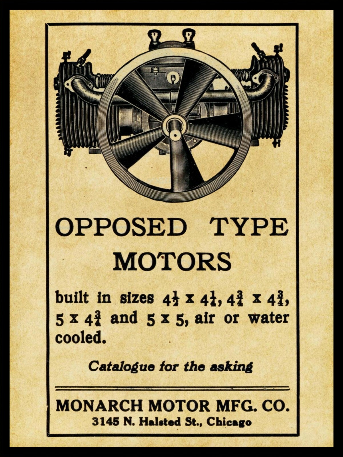 1910 Monarch Opposed Motors of Chicago NEW Metal Sign: 12×16 Large Size