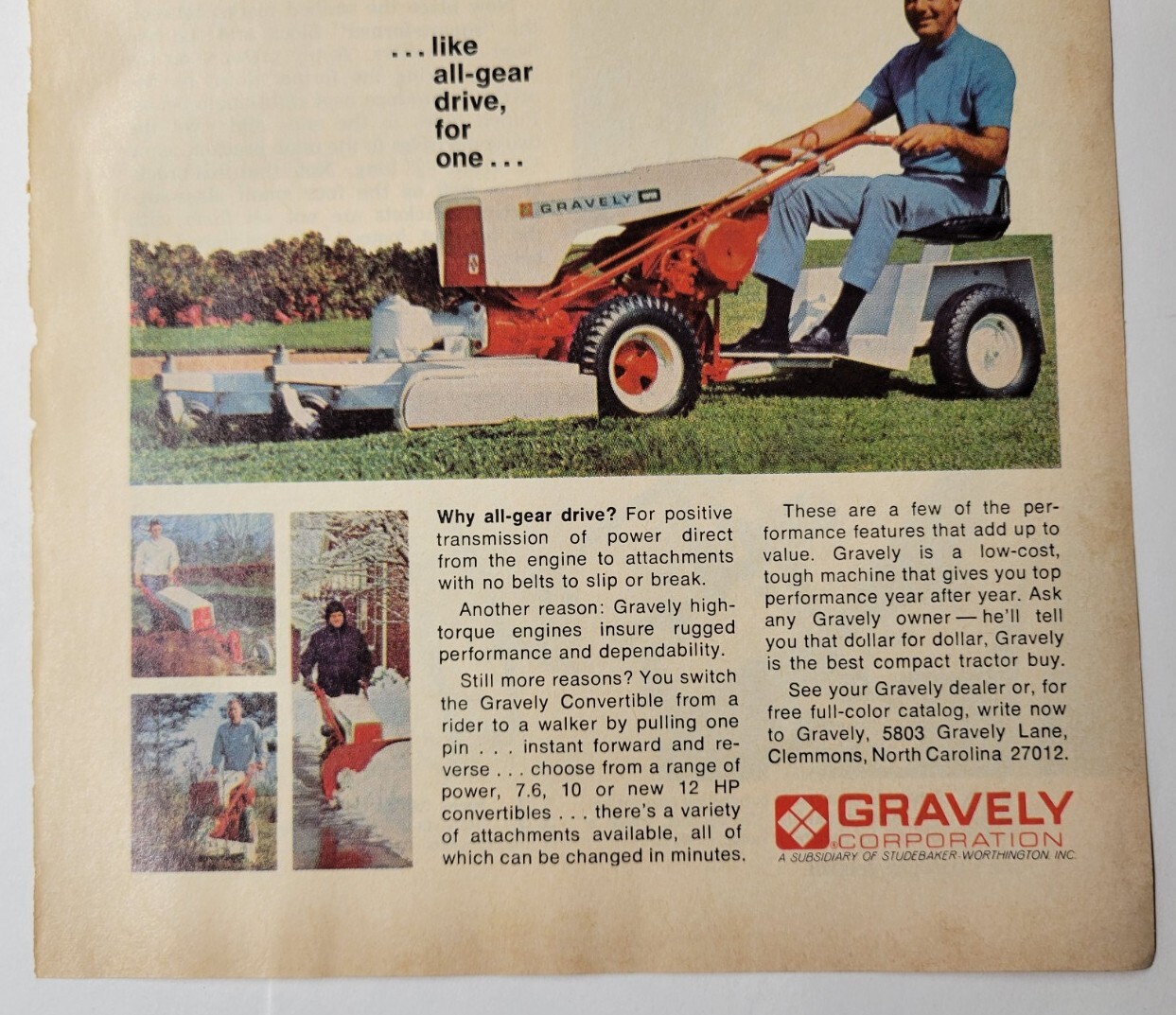 1969 Gravely Tractors Compact Tractor Magazine Ad