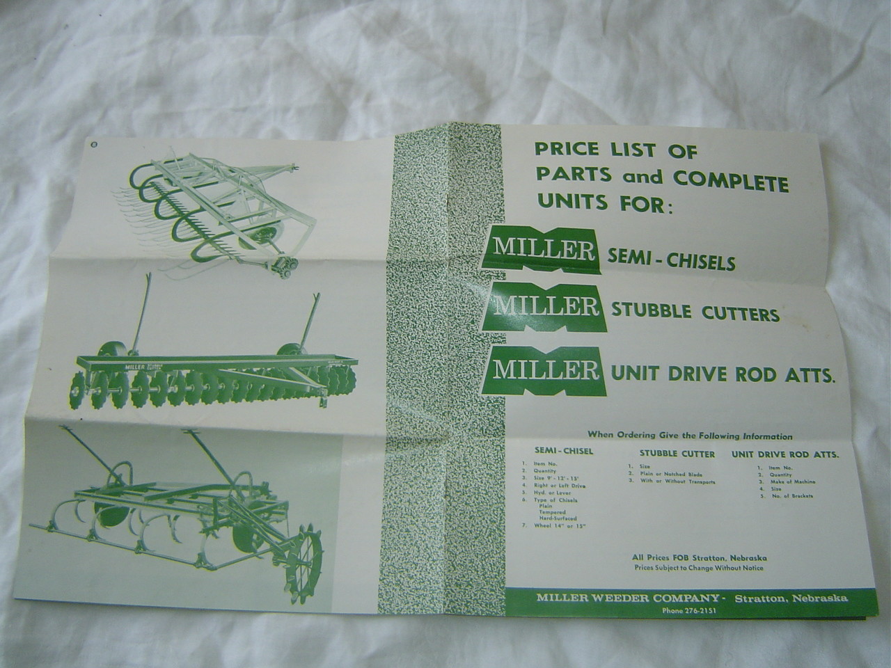 Miller semi chisel plow stubble cutters parts and price list brochure