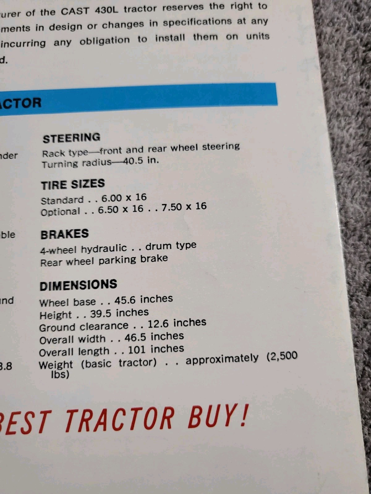 Vintage 1960’s CAST 430L RECO 4WD TRACTOR BROCHURE Slanzi Diesel Engine L-Z Co.