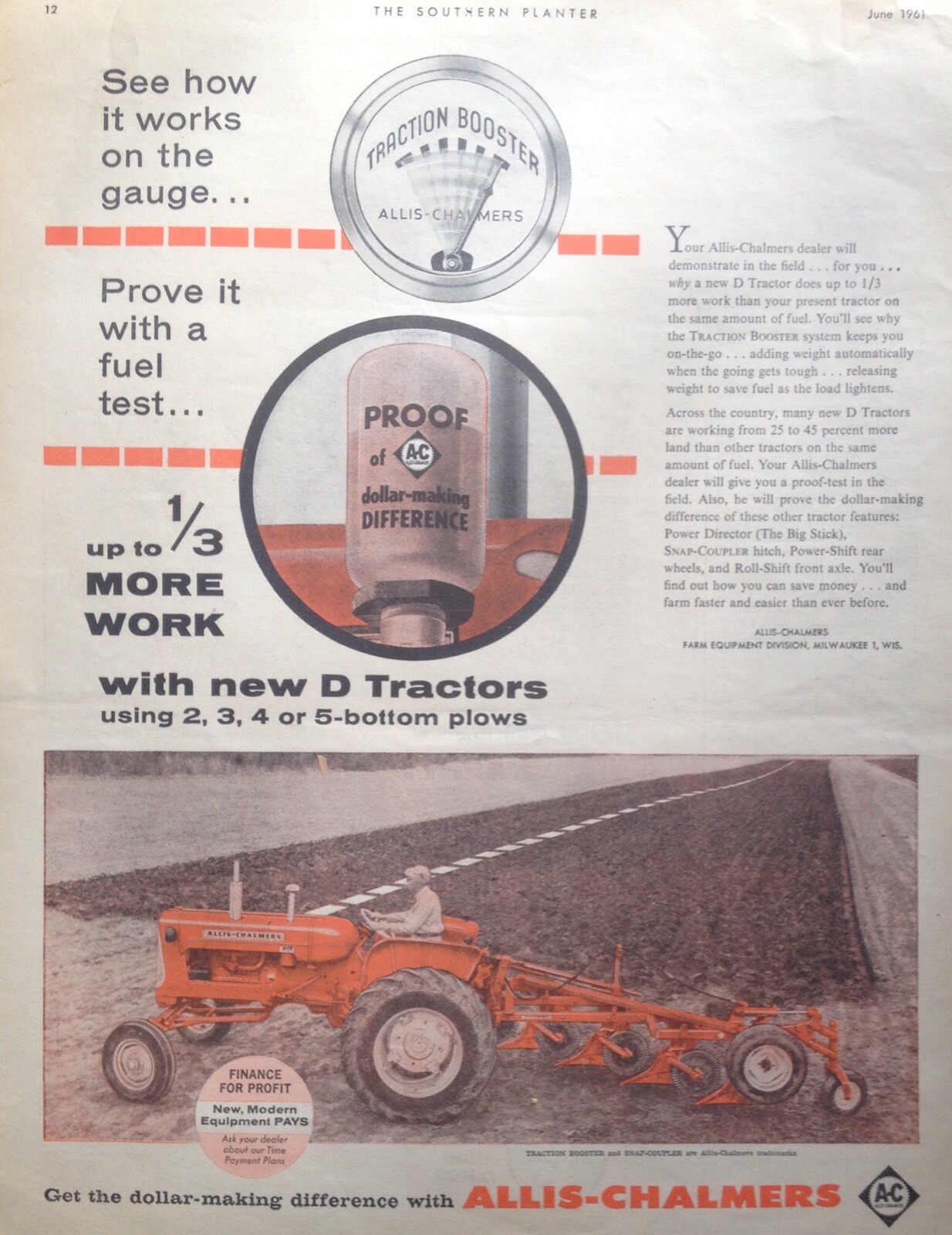 1961 AD(XF3)~ALLIS-CHALMERS CO. MILW., WIS. NEW “D” TRACTOR W/ TRACTION BOOSTER
