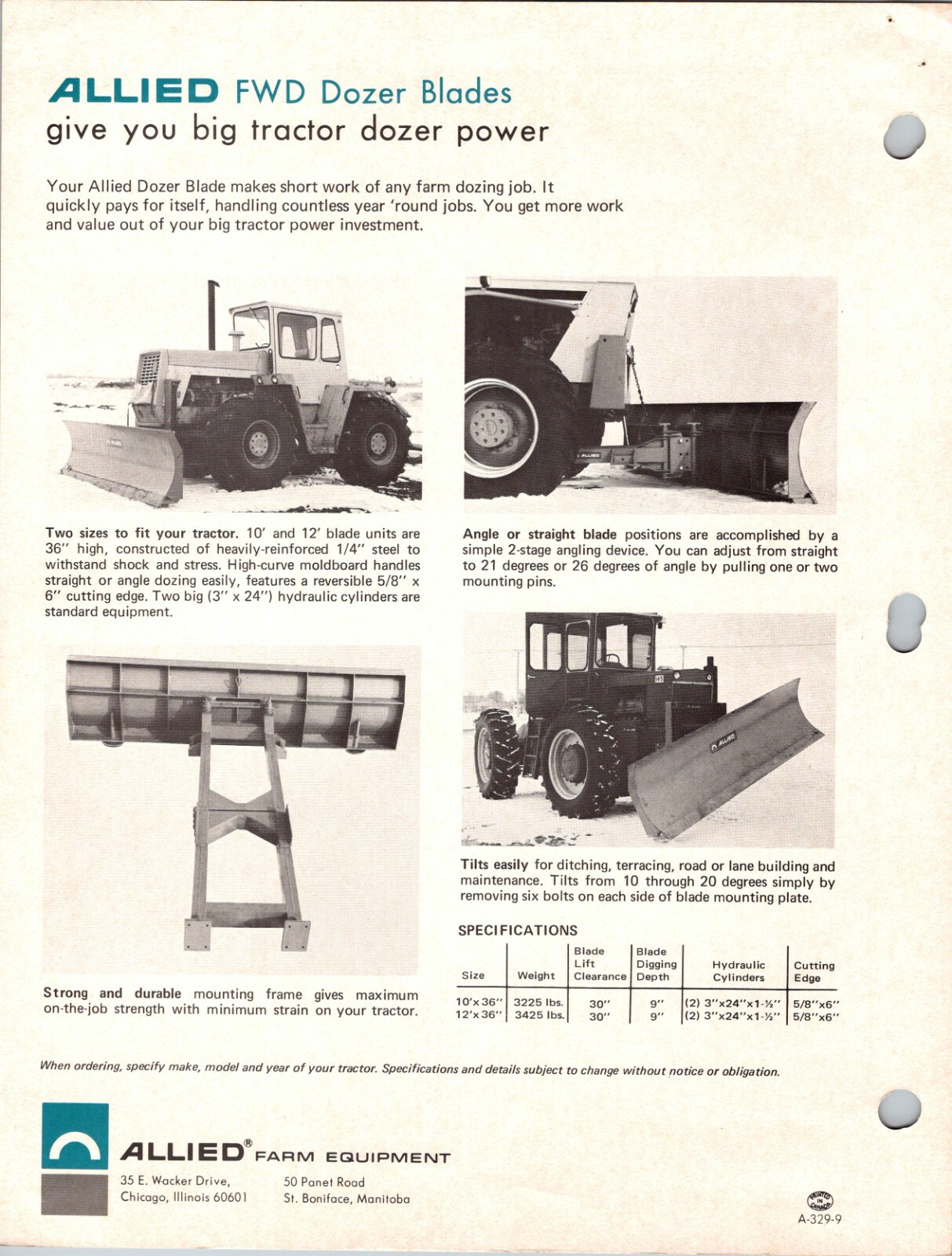 Vintage Allied Model FWD Dozer Blades Chicago Sales Dealer Advertising Brochure