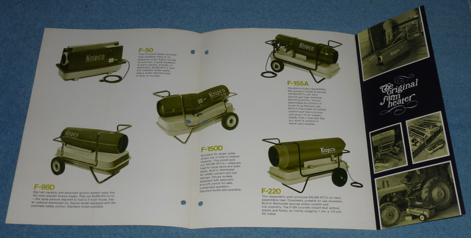 Vtg Knipco Farm Heaters Brochure Specs Sheet Models F50 F98D F150D F155A F220