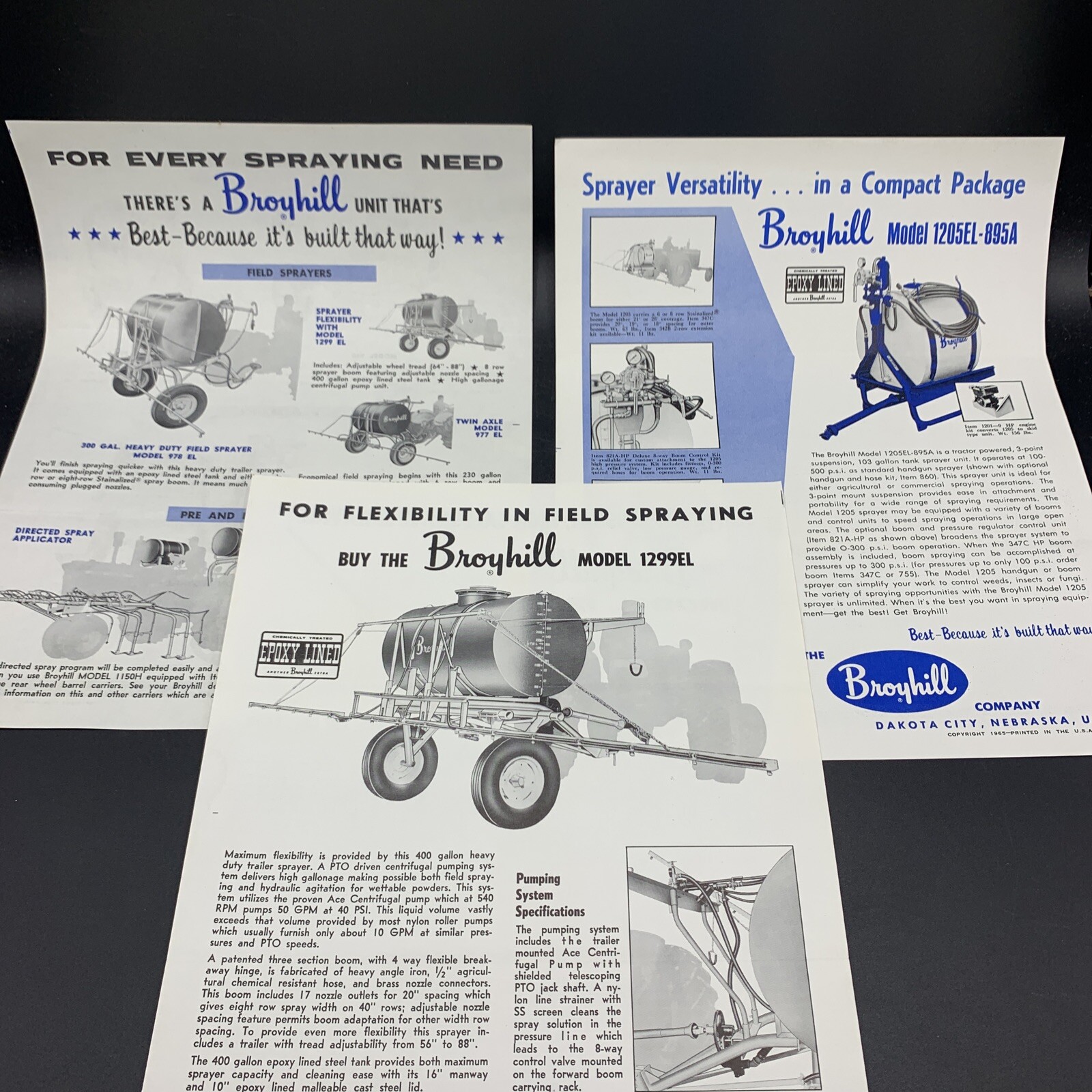 Lot of 3 Broyhill Company Farm Equipment Sales Brochures-Dakota City Nebraska