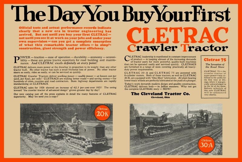 1927 The Day You Buy Your First CLETRAC Tractor NEW Sign 24×36″ USA STEEL