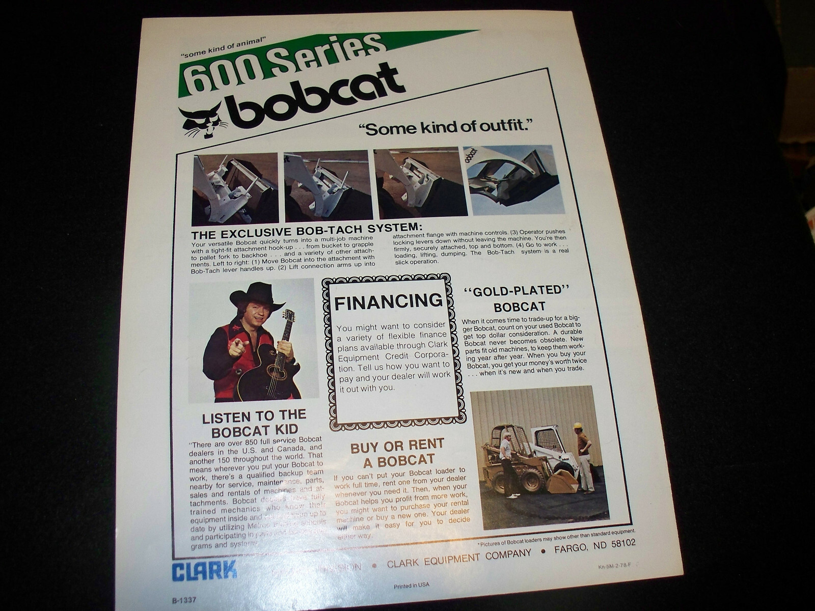 1978 Clark Melroe Bobcat 600 Series Skid Loader Advertising Brochure