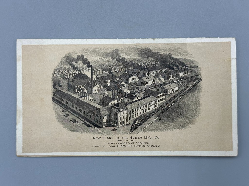 1880s HUBER ENGINE Farm THRESHER Advertise 4-Panel Folding Trade Card MARION OH