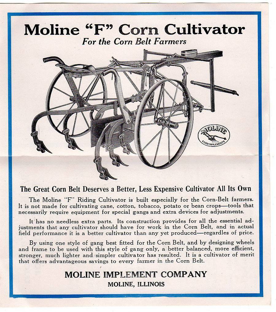 1920’s MOLINE Implement-Plow Co Corn Cultivator Flyer, Mailer, Brochure Vintage