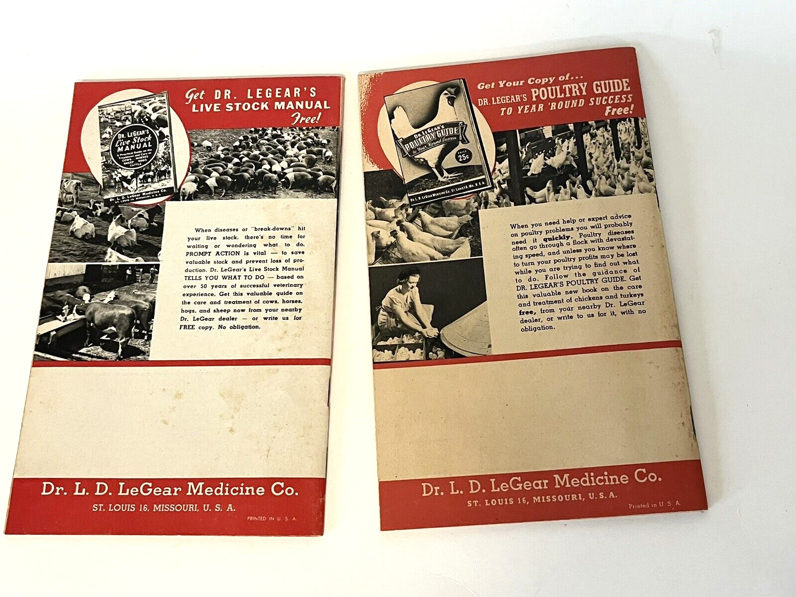 Dr. LeGear’s Booklet Poultry Guide Live Stock Manual Horses Sheep 1940’s LOT 2