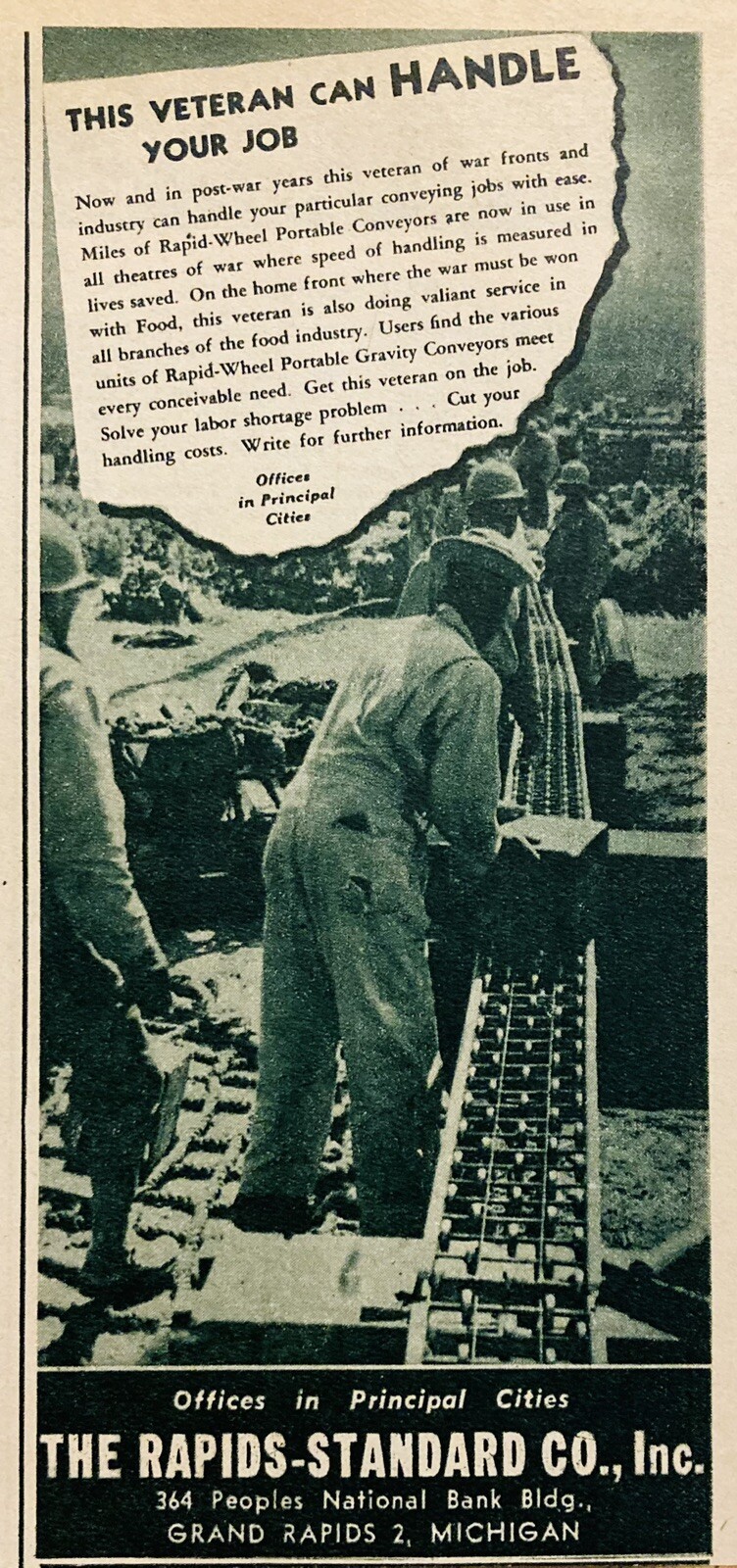 1945 AD.(XF11)~RAPIDS-STANDARD CO. GRAND RAPIDS, MI. PORTABLE ORCHARD CONVEYORS