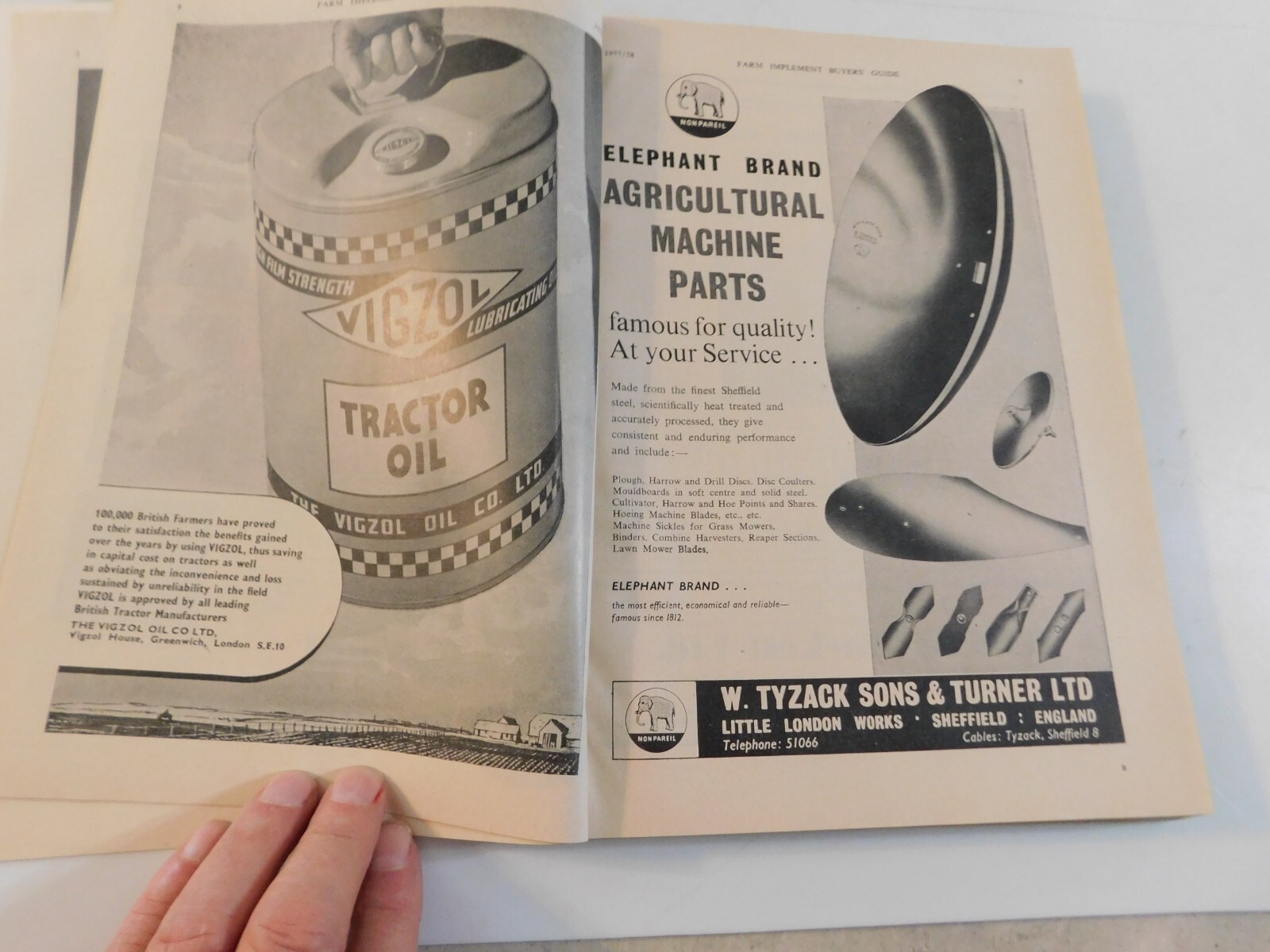1957-58 FARM IMPLEMENT BUYER’S GUIDE ENGLAND RAKES POTATO DIGGERS DAIRY ELEVATOR