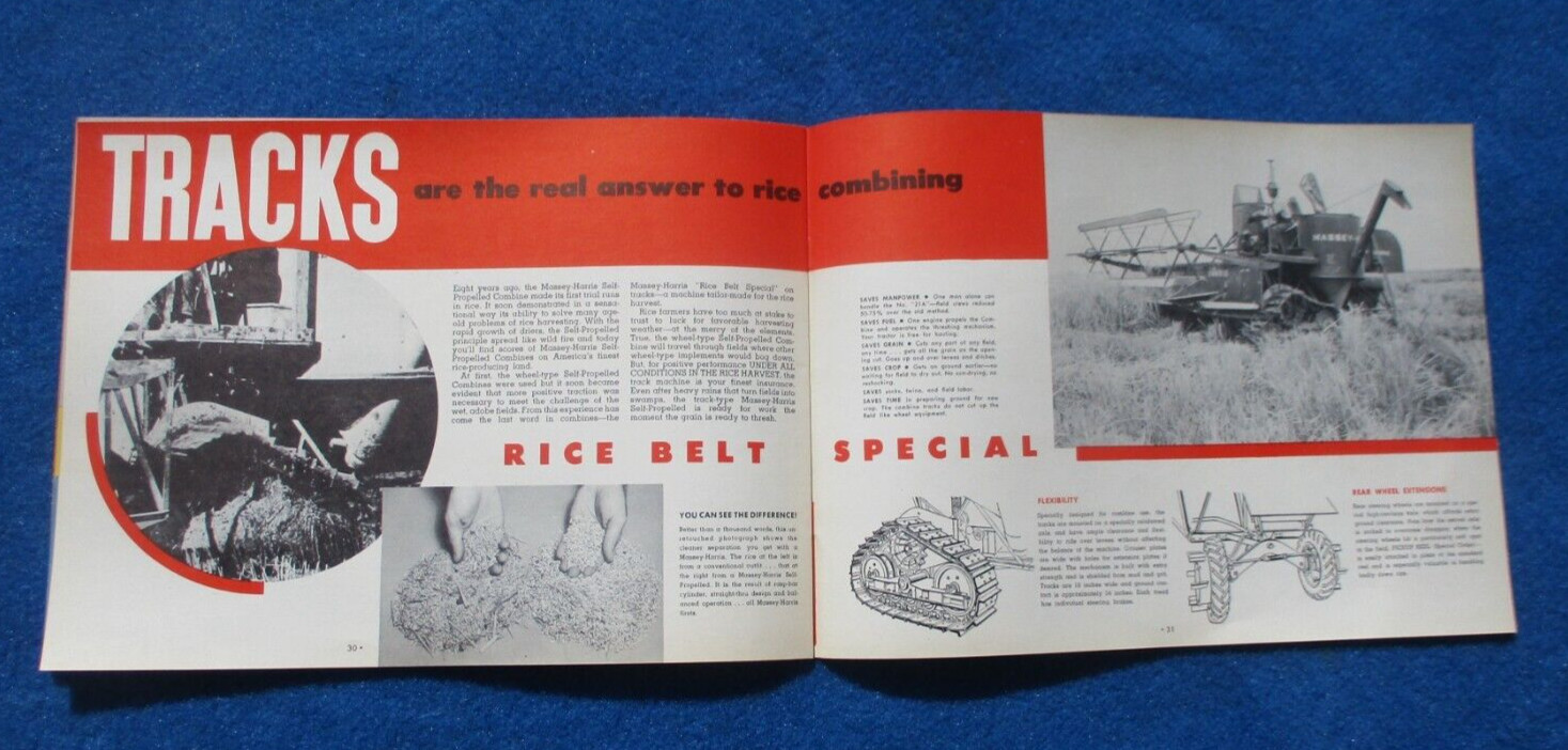 Massey Harris 1950’s Combine Sales Booklet Many Full Color Pages Original NOS