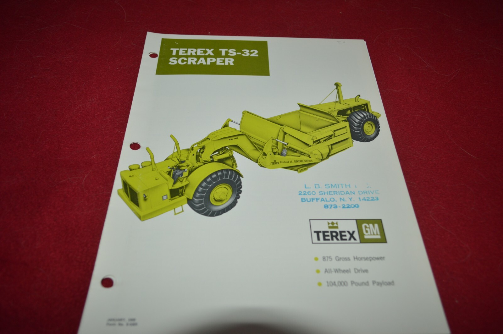 Terex TS-32 Scraper For 1969 Dealer’s Brochure DCPA11