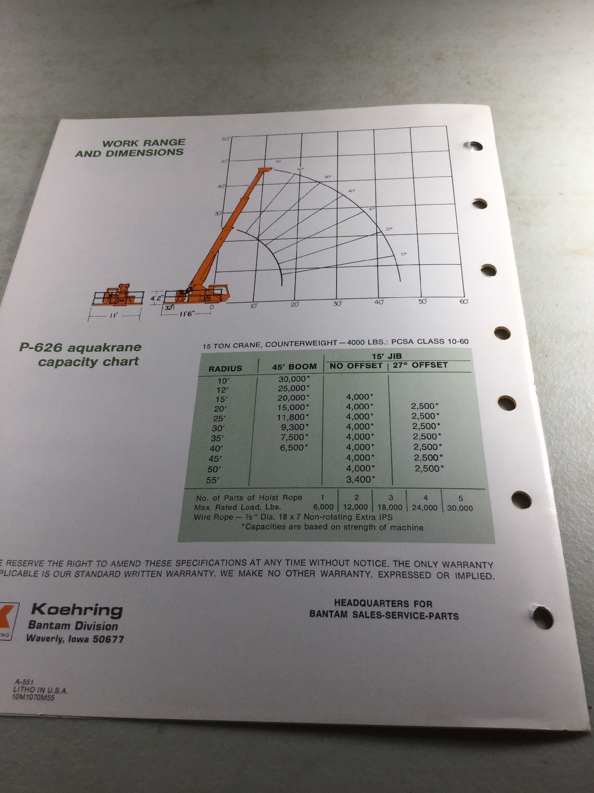 Bantam, Koehring P-626 Aquakrane Sales Brochure, Literature