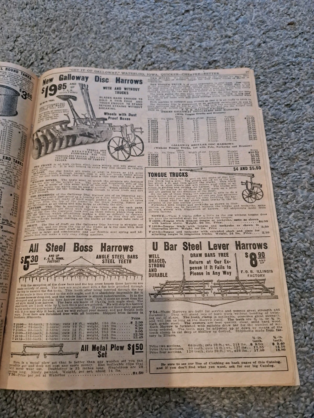 1914 Galloway Catalog Farm Equipment Plows Clothing Stoves